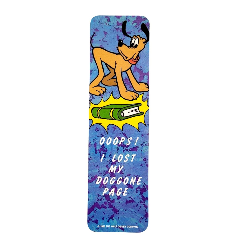 Vintage 80s Pluto Bookmark Dog lost my doggone page- Disney 1988 One Stop 2-1059